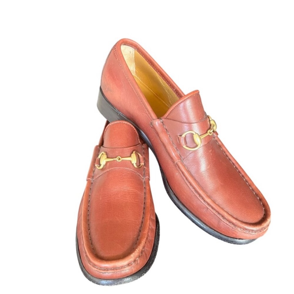 Vintage Gucci 1953 Horsebit Brown Leather Loafers with Gold Accents Size 7 - Picture 2 of 11